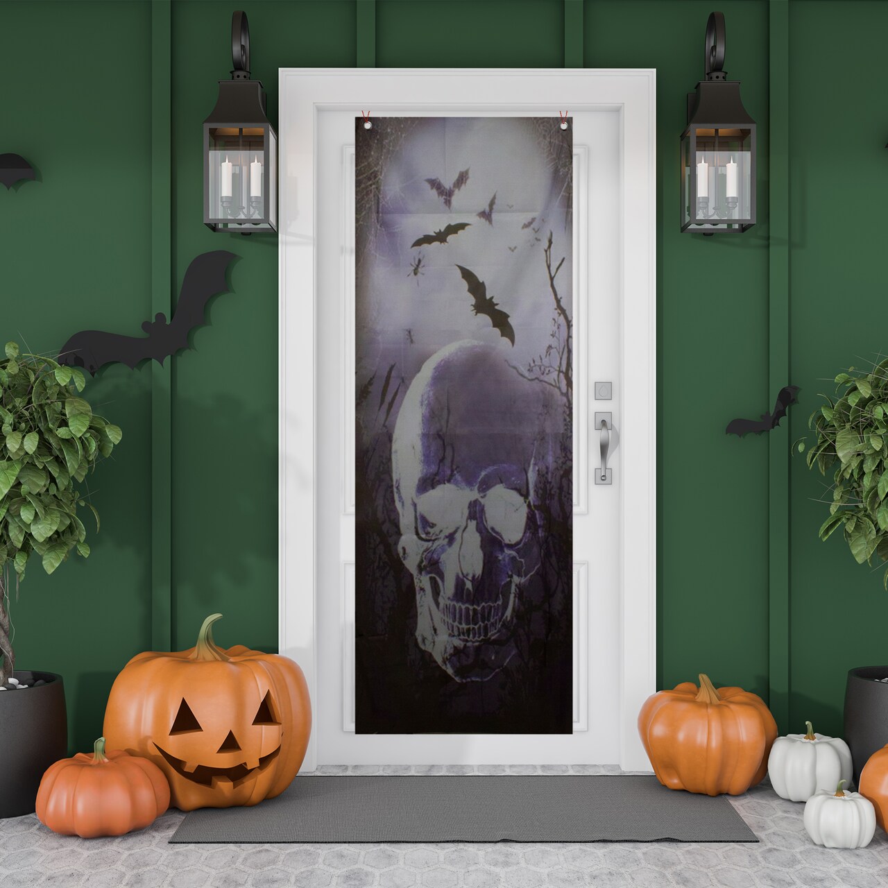 Northlight Spooky Graveyard with Skull and Bats Halloween Door Decoration - 70.75"